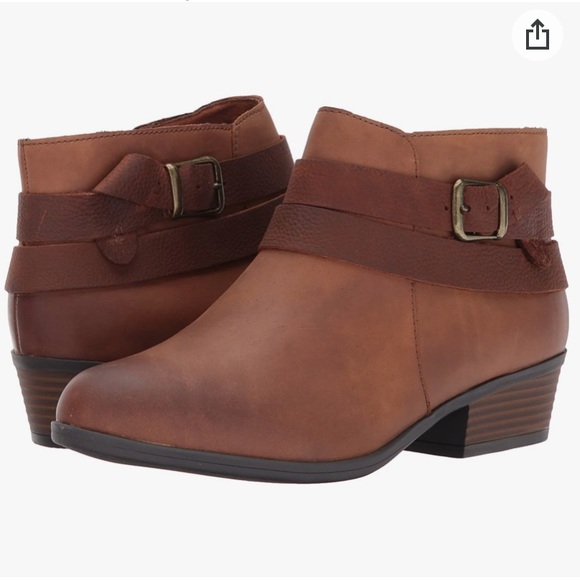 Clarks Shoes - Clarks Collection Addiy Cora Distressed Tan Buckle Detail Heeled Ankle Booties